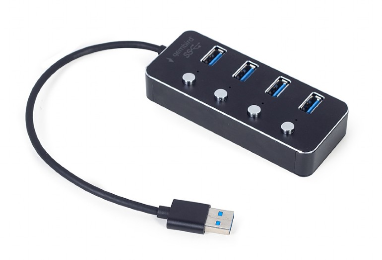HUB extern GEMBIRD, porturi USB: USB 3.1 x 4, conectare prin USB, cu on/off, cablu 0,24 m, negru, "UHB-U3P4P-01" (timbru verde 0.8 lei) - 8716309124591