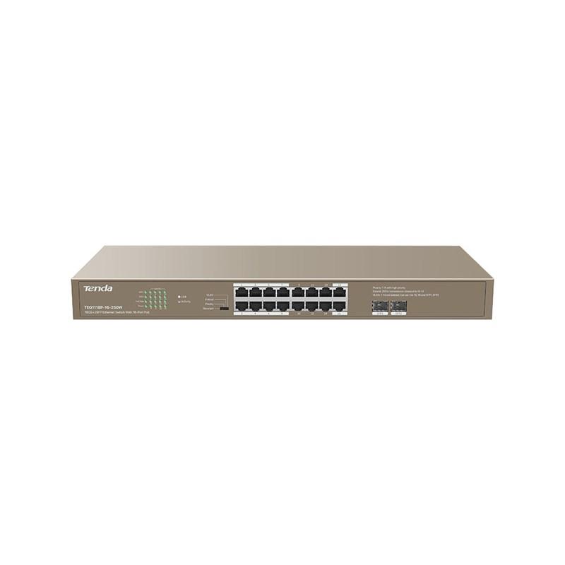 TENDA 16-PORT GIGABIT SWITCH POE "TEG1118P-16-250" (timbru verde 2 lei)