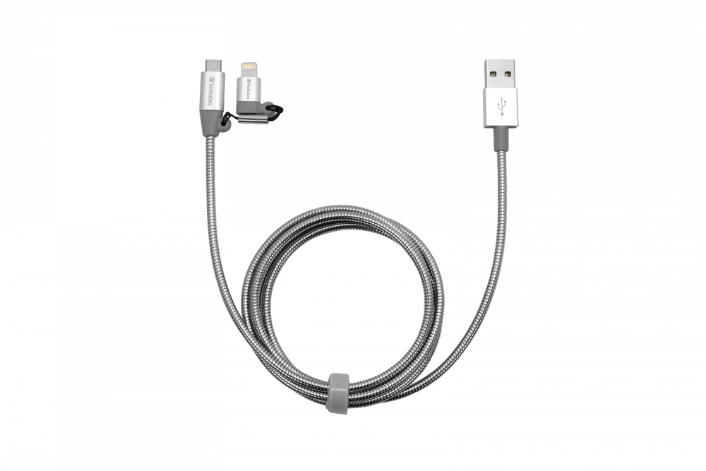 CABLU 2-IN-1 LIGHTNING VERBATIM, MICRO B, STAINLESS STEEL, SYNC, CABLU, 100CM, SILVER "48869" (TIMBRU VERDE 0.08 LEI)