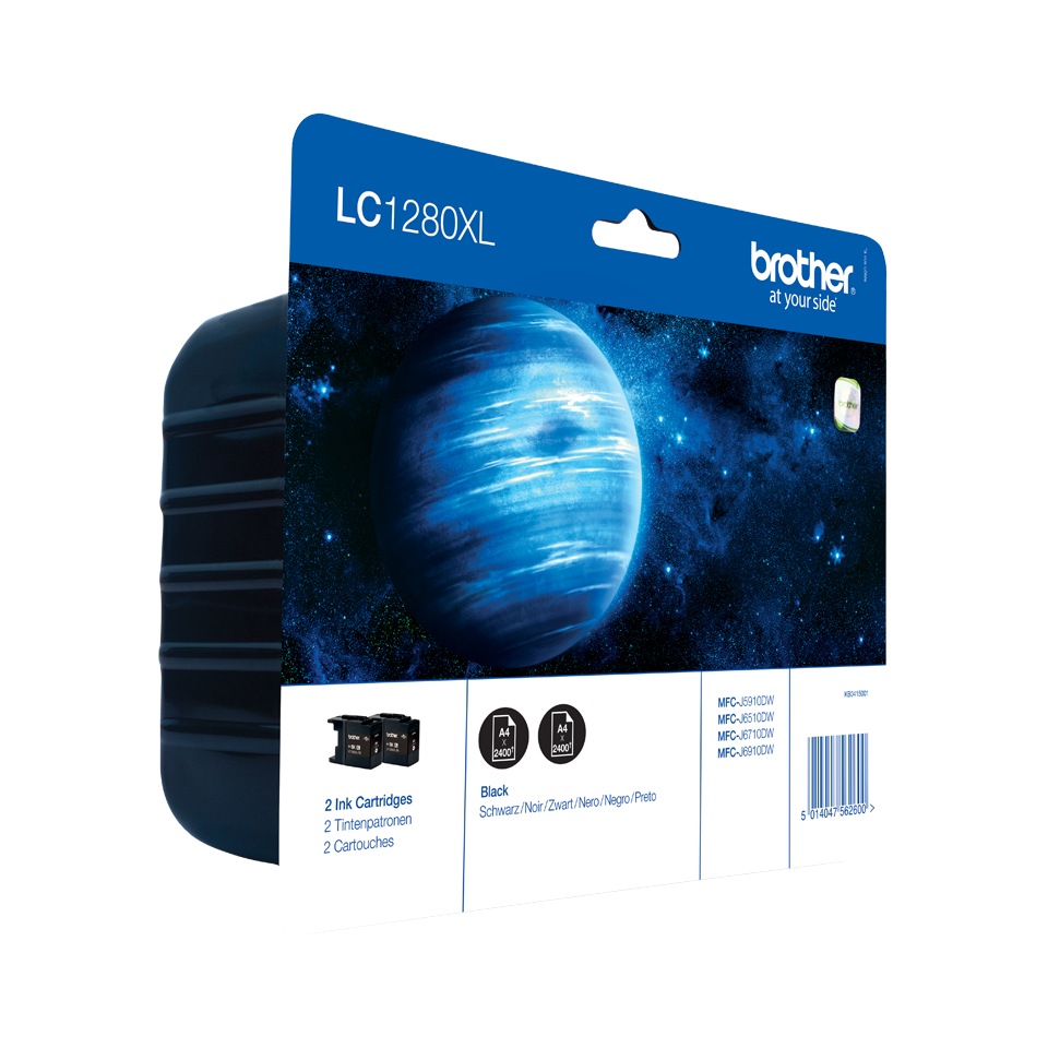 Dual-Pack Original Brother Black, LC1280XLBKBP2, pentru DCP-J525|J725|J925|MFC-J430|J5910|J625|J6510|J6910, 2x2.4K, (timbru verde 0.15 lei), "LC1280XLBKBP2"
