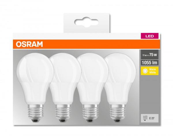 SET 4 becuri LED Osram, soclu E27, putere 11W, forma clasic, lumina alb calda, alimentare 220 - 240 V, "000004058075184992" (timbru verde 1.80 lei)