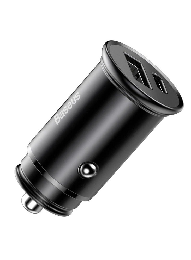 INCARCATOR auto Baseus Circular metal, 1 x USB Output 5V/3.1A si 1 x USB Type-C, 30W total ambele porturi, pt. bricheta auto, negru "CCALL-BS01" (timbru verde 0.18 lei) - 6953156281851