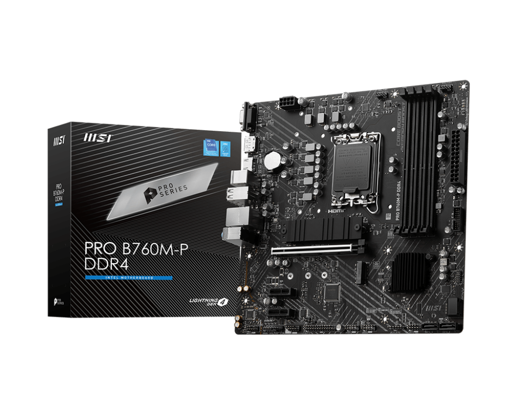 MSI PRO B760M-P DDR4, mATX, Socket 1700, Dual Channel DDR4, 1x PCIe x16 slots, 2x M.2 slots, 1x HDMI, 1x DP, 1x VGA, 1x USB 3.2 Gen 2 Type-C, 1x USB 3.2 Gen 1, 4x USB 2.0, 7.1 HD Audio, 3Y "PRO_B760M-P_DDR4"