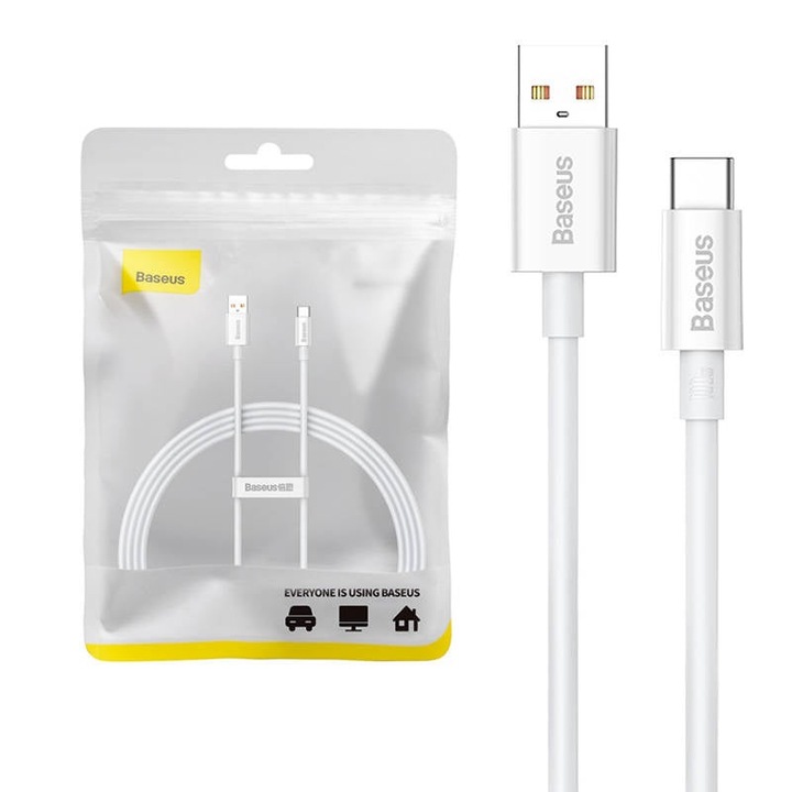 CABLU alimentare si date Baseus Superior, Fast Charging Data Cable pt. smartphone, USB la USB Type-C 100W, braided, 1.5m, alb "P10320102214-02" (timbru verde 0.08 lei) - 6932172631963