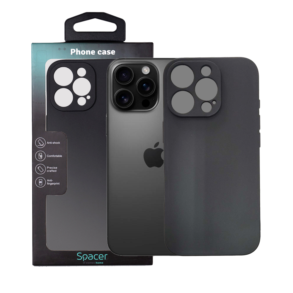 Husa Iphone 16 Pro Spacer, grosime 1.5mm, material flexibil TPU, negru "SPPC-AP-IP16P-TPU"