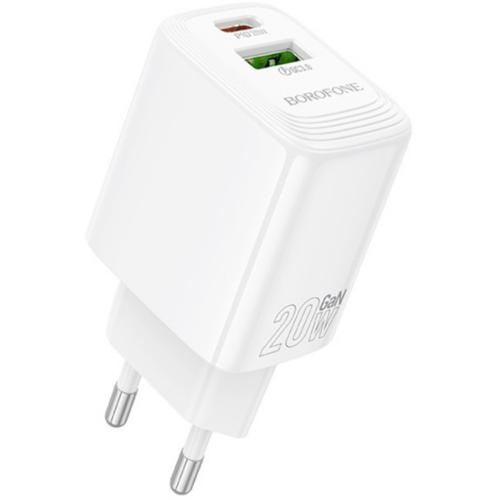 INCARCATOR retea Borofone "BN27" , Quick Charge 20W, 1 x USB, 1 x USB Type-C, alb "6941991120268" (timbru verde 0.18 lei)