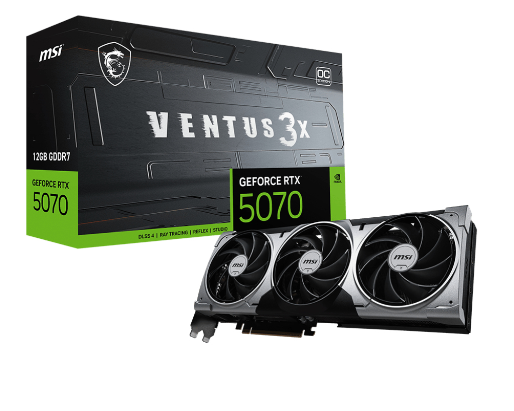 MSI GeForce RTX 5070 12G Ventus 3X OC - 12GB GDDR7 (28Gbps/192-bit), PCIe 5X 16, Boost: 2542 MHz, HDMI 2.1b, DisplayPort 2.1b "RTX 5070 12G VENTUS 3X OC"
