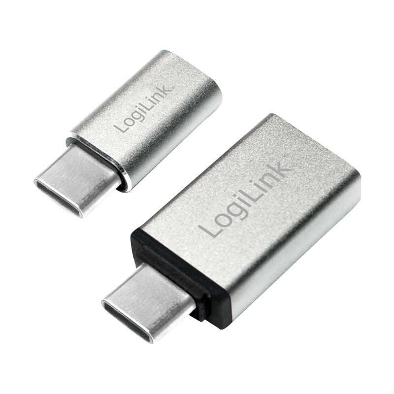 ADAPTOR LOGILINK, pt. smartphone, USB 3.1 Type-C (T) la Micro-USB 2.0 (M) sau USB 3.0 (M), argintiu, "AU0040" (timbru verde 0.08 lei)