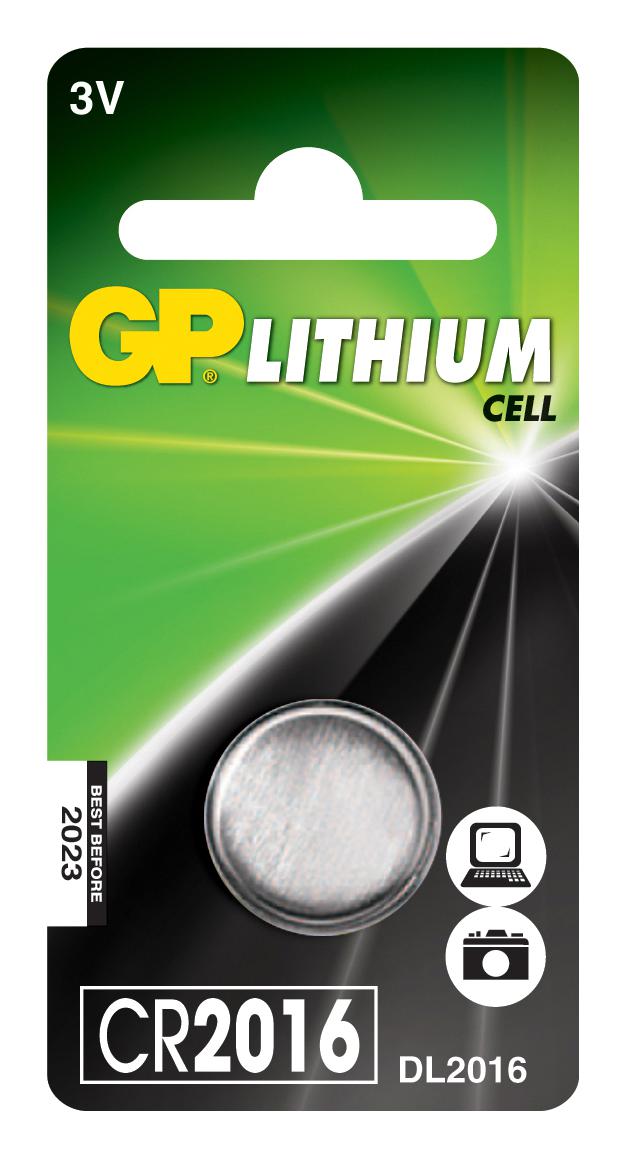 Baterie GP Batteries, butoni (CR2016) 3V lithium, blister 1 buc. "GPCR2016-2CPU1" "GPPBL2016140" (timbru verde 0.01 lei)