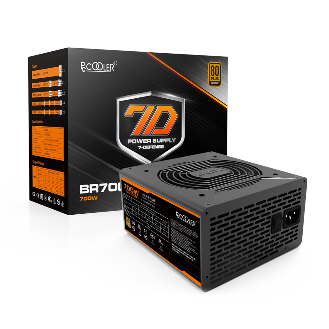 SURSA PCCOOLER 700W (real), fan 120mm PWM, 80 Plus Bronze, 2x PCI-E (6+2), 6x S-ATA "GI-BR700", (timbru verde 2 lei)