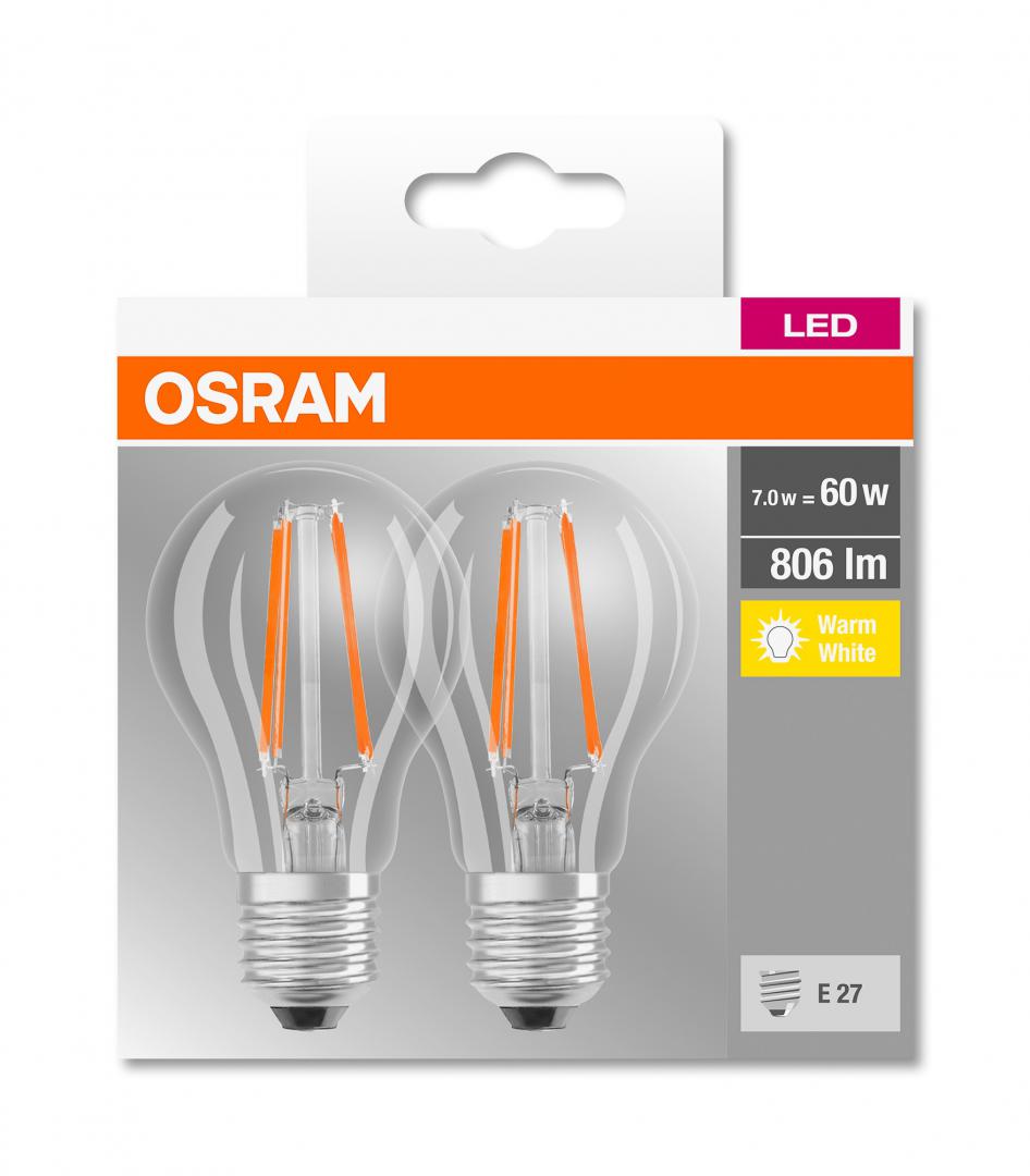 SET 2 becuri LED Osram, soclu E27, putere 7W, forma clasic, lumina alb calda, alimentare 220 - 240 V, "000004052899972018" (timbru verde 0.9 lei)
