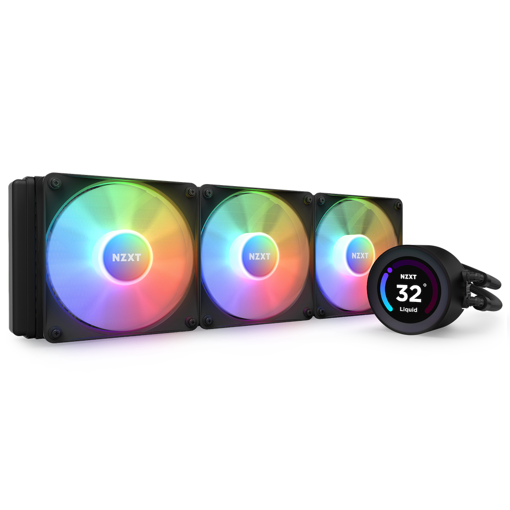 Cooler NZXT "Kraken Elite 360 RGB", skt universal, racire cu lichid, ventilator 120 mm x 3, 1800 rpm, iluminat RGB, "RL-KR36E-B1" (timbru verde 2.00 lei)