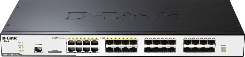SWITCH D-LINK L2 cu management 16 porturi SFP + 8 porturi Combo SFP, carcasa metalica, rackabil, "DGS-3120-24SC"(timbru verde 2 lei)