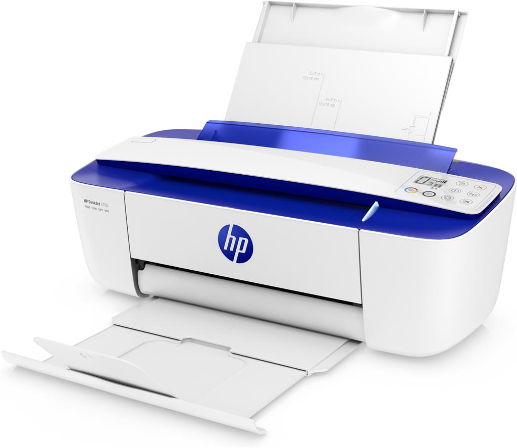 Multifunctional Inkjet Color HP DeskJet 3760 All-in-One, A4, Functii:Impr|Scan|Cop,Viteza Print Mono:8 ppm,Viteza Print color:5.5 ppm,Conectiv:USB|WiFi,Duplex:Nu ,ADF:Nu(timbru verde 4 lei) "T8X19B"