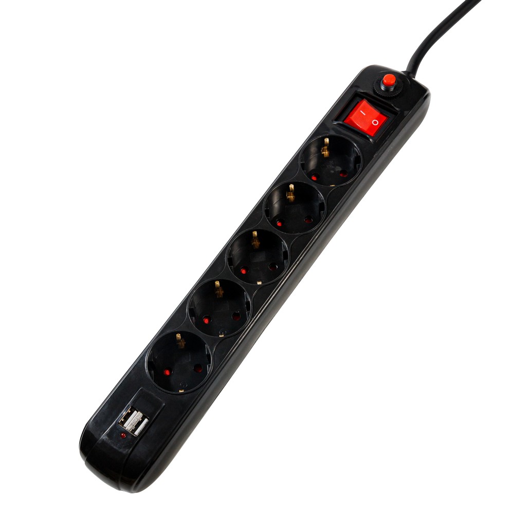 PRELUNGITOR SPACER, Schuko x 5, conectare prin Schuko (T), USB x 2, cablu 3 m, 16 A, max. 3500W, protectie supratensiune, negru, "PP-5-30B USB"/45505960 (timbru verde 0.18 lei)