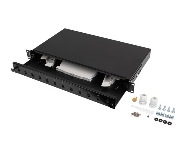 Patch panel fibra rack 19" 1U 12x SC "FOP1-12SS-LDB" (timbru verde 0.08 lei)
