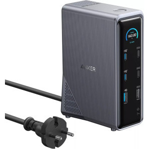 DOCKING Station Anker Prime, porturi: USB Type-C x 4, USB 3.1 gen2 x 5, HDMI 4K @60Hz x 2, 1 x RJ-45 10 Gbps, PD 100W, conectare prin USB-C, retea 220V, display LED, negru, "A83B63A1" (timbru verde 0.18 lei - 0194644201050