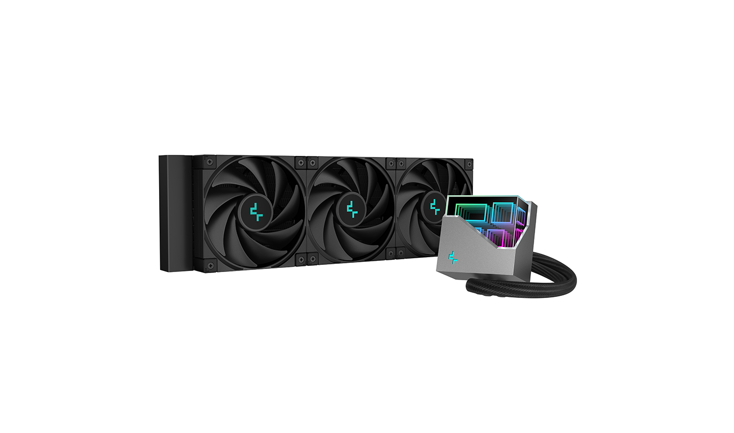 Cooler Deepcool "LT720", compatibil skt. Intel si AMD, racire cu lichid, ventilator 120 mm x 3, 2250 rpm, iluminat RGB, "R-LT720-BKAMNF-G-1" (timbru verde 2.00 lei)
