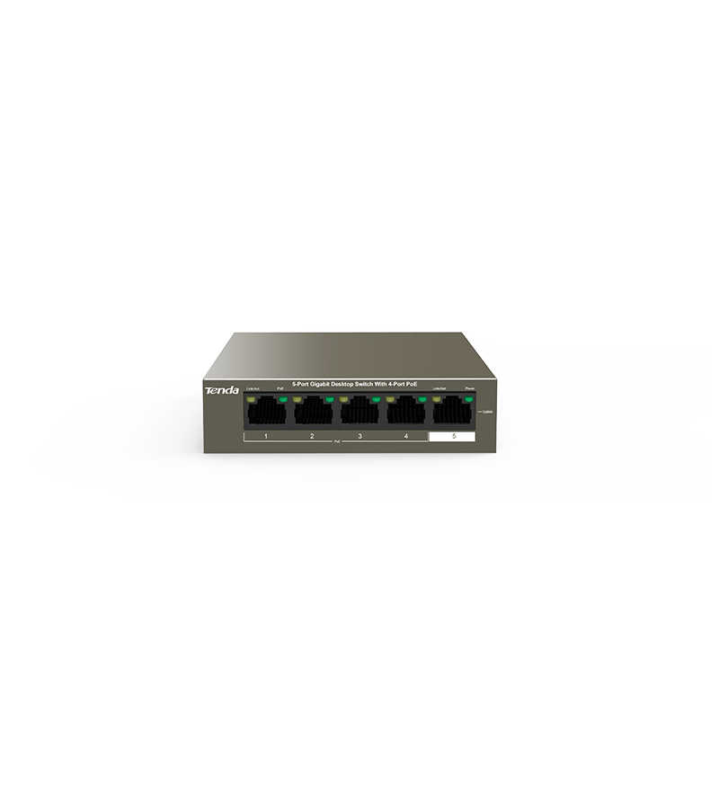 SWITCH TENDA PoE unmanaged, 5 porturi Gigabit, buget PoE 58W, metalic "TEG1105P-4-63W" (timbru verde 2 lei)