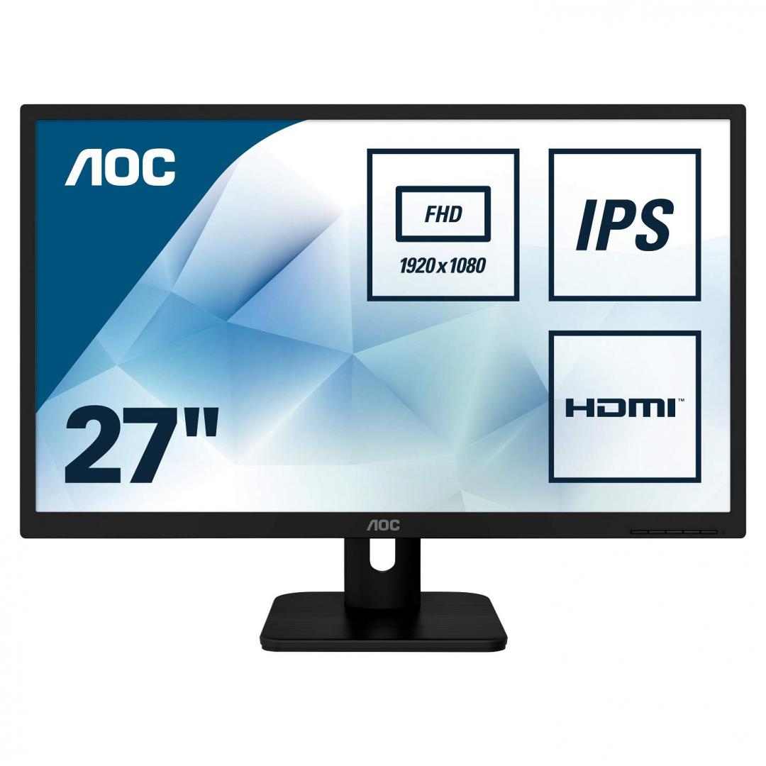 MONITOR AOC 27", home, office, IPS, Full HD (1920 x 1080), Wide, 250 cd/mp, 5 ms, VGA, HDMI, "27E1H" (timbru verde 7 lei)