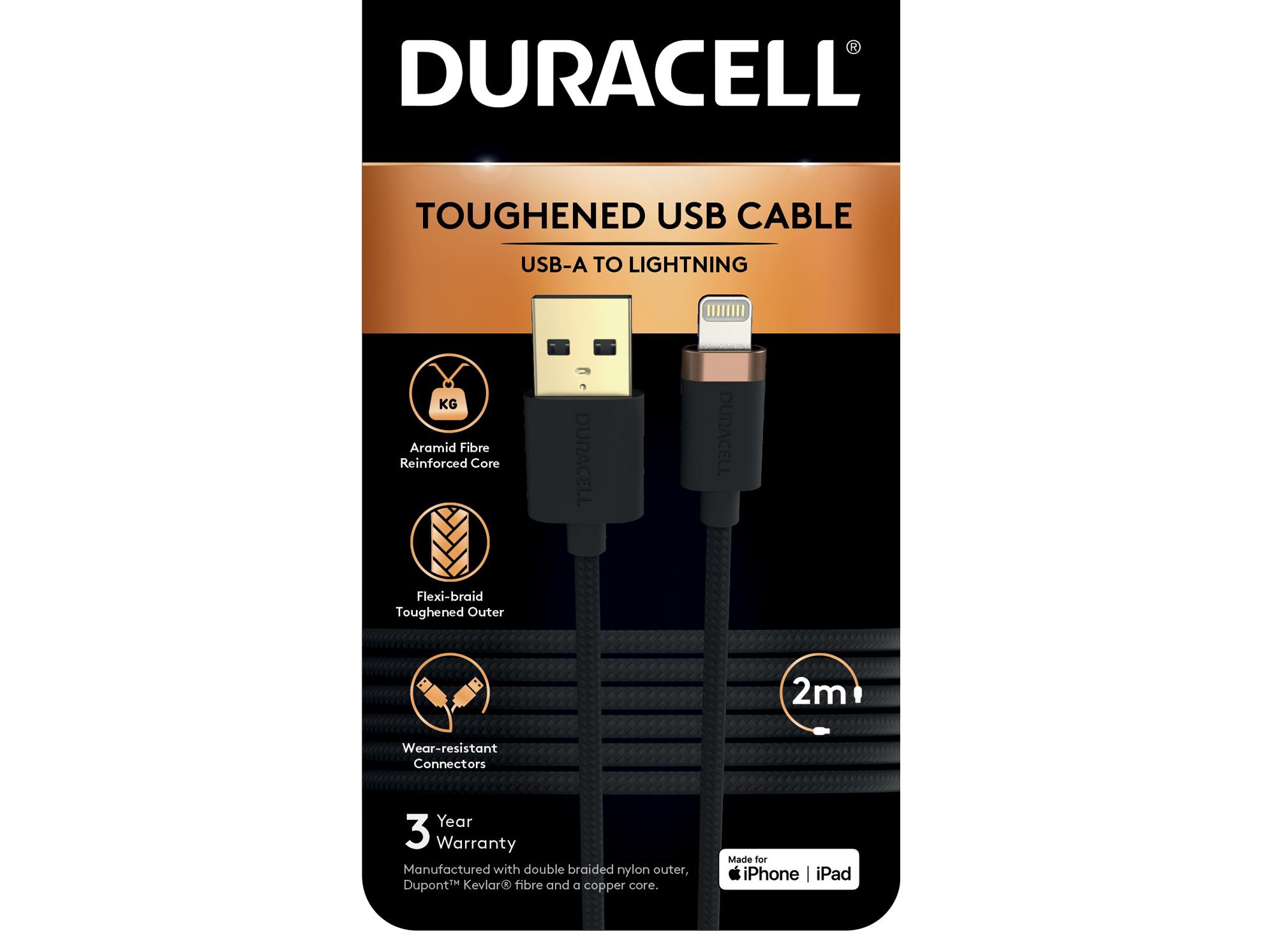 Cablu Duracell USB-A to Lightning C89 2m Black "USB7022A" (timbru verde 0.08 lei)