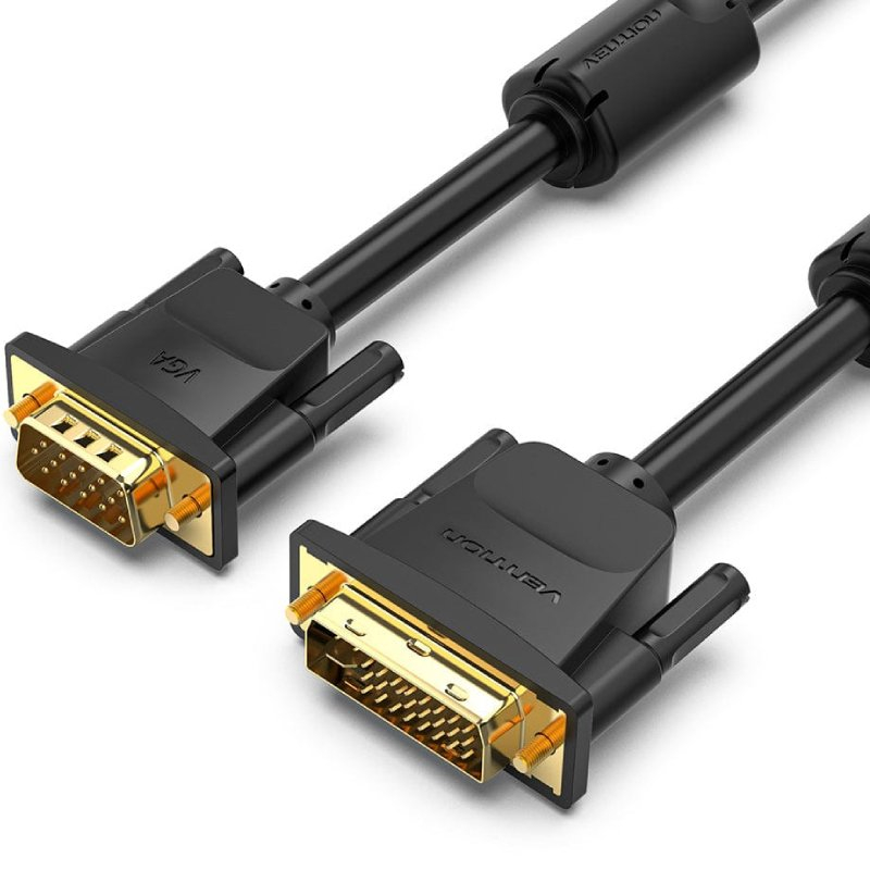 Cablu video Vention, DVI-I (T) dual link la VGA(T), 1m, rezolutie maxima 1080p la 60 Hz, conectori auriti, cupru, invelis PVC, negru, "EACBF" (timbru verde 0.18lei) - 6922794732957