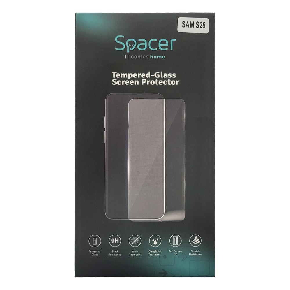 FOLIE STICLA Spacer pentru Samsung Galaxy S25, grosime 0.3mm, acoperire totala ecran, strat special anti-ulei si anti-amprenta, Tempered Glass, sticla 9D, duritate 9H "SPPG-SM-GX-S25-TPU"
