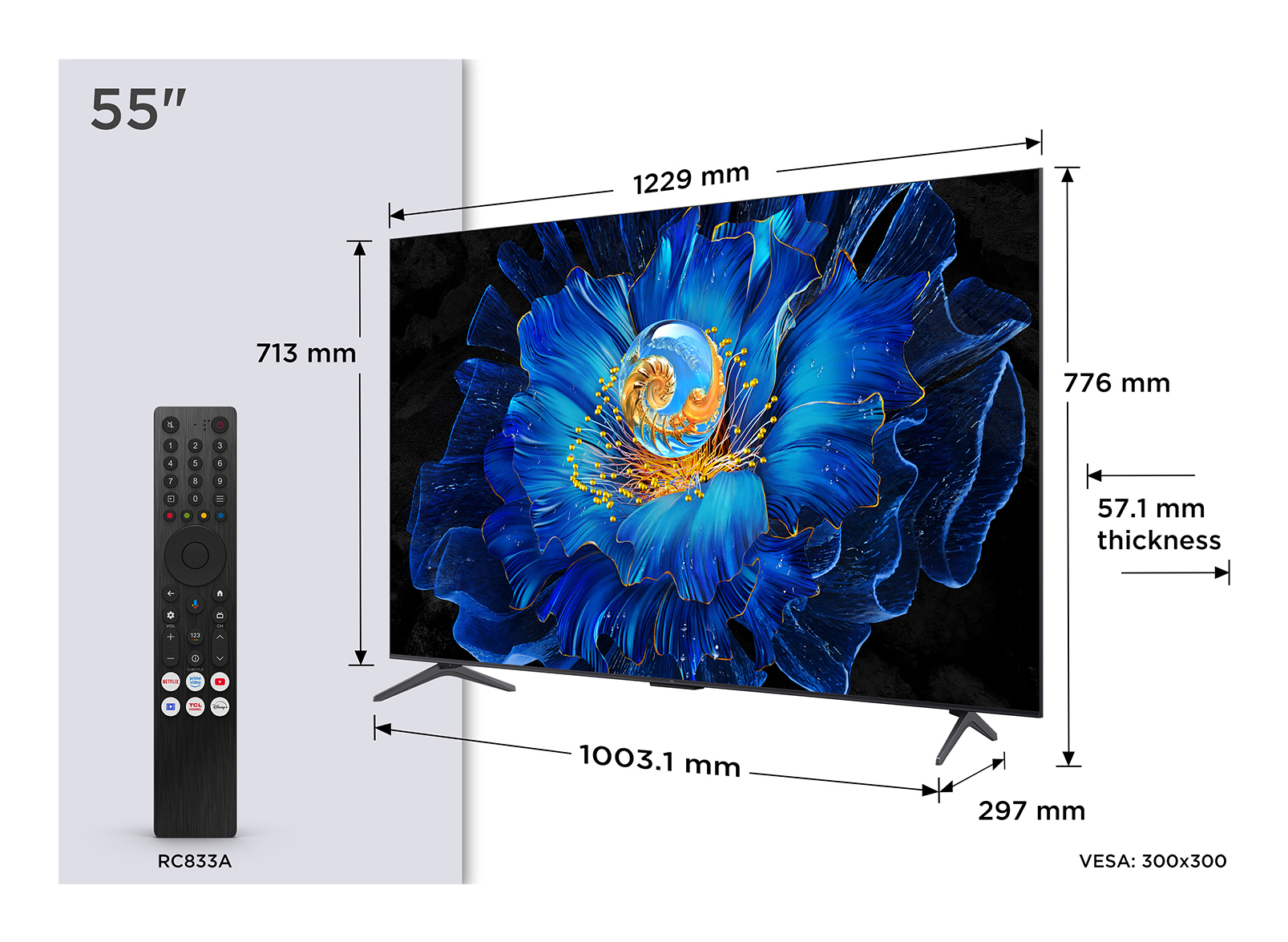 Televizor Mini LED TCL 139 cm (55") 55C69KS, Ultra HD 4K, Smart TV, WiFi, CI+ "55C69KS" (timbru verde 15 lei)