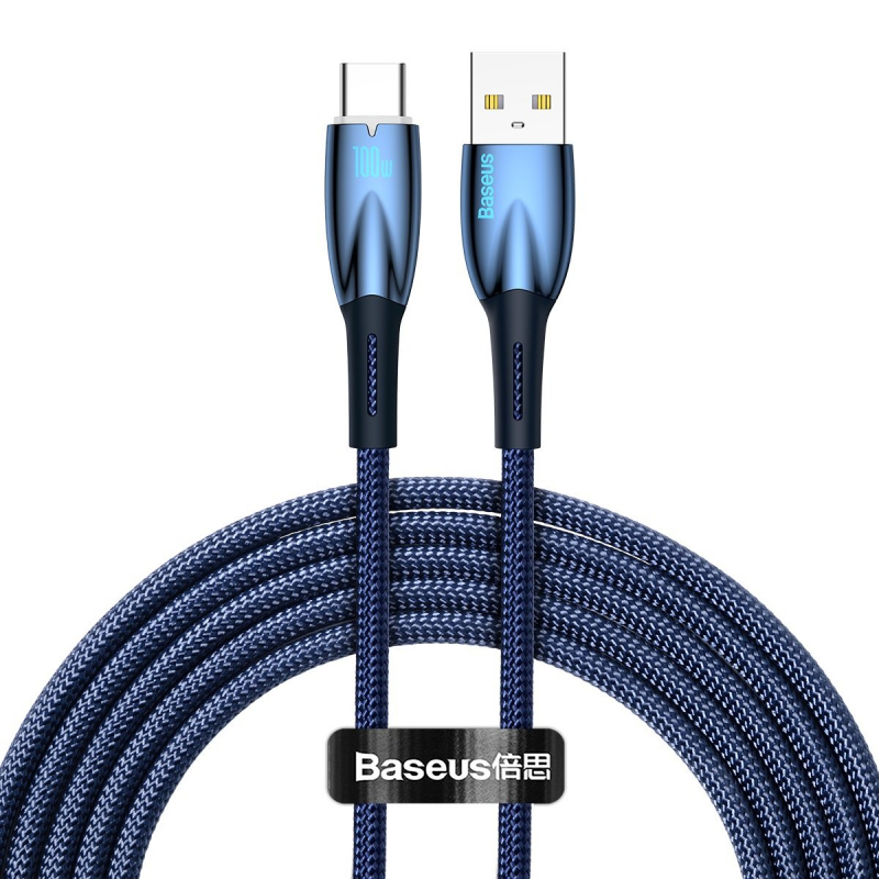 CABLU alimentare si date Baseus Glimmer, Fast Charging Data Cable pt. smartphone, USB la USB Type-C 100W, 2m, albastru "CADH000503" (timbru verde 0.08 lei) - 6932172618001