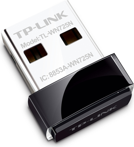 ADAPTOR RETEA TP-LINK NANO, extern wireless 2.4 GHz, USB 2.0, port, 150 Mbps, antena interna x 1, "TL-WN725N" (timbru verde 0.18 lei)