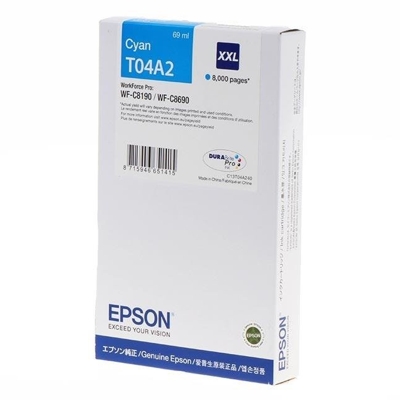Cartus Cerneala Original Epson Cyan, T04A240, pentru WorkForce WF-C8190|WF-C8690DWF, 8k, incl.TV 1.2incl.TV, "C13T04A240"