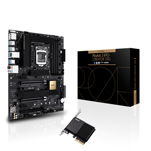 ASUS ProART Z490-CREATOR 10G LGA1200 DDR4 2xM.2 4xSATA 2.5Gbps LAN 1xHDMI 1xDP ATX MB, "PROART Z490-CREATOR 10G"
