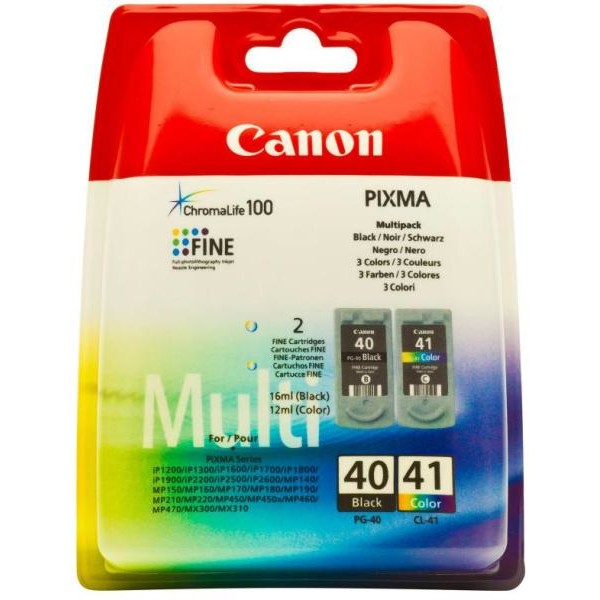 Combo-Pack Original Canon Black/Color, PG-40/CL-41, pentru Pixma IP1200|IP1300|IP1600|IP1700|IP1800|IP1900|IP2200|IP2500|IP2600|MP140|MP150|MP160|MP170|MP180|MP190|MP210|MP220|MP450, , (timbru verde 0.3 lei), "BS0615B043AA"