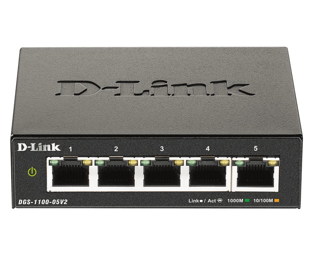 SWITCH D-LINK SMART 5 porturi Gigabit, carcasa metalica, "DGS-1100-05V2" (timbru verde 2 lei)