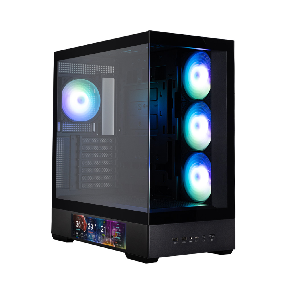 CARCASA Zalman "P40 DS", middle tower, gaming, fara sursa, suporta 10xfan, 4xfan inclus, PSU shroud, display 9.1inch, USB Type-C x 1, USB 3.1 gen1 x 2, audio+mic, , negru, "P40 DS Black" (timbru verde 0.32lei)