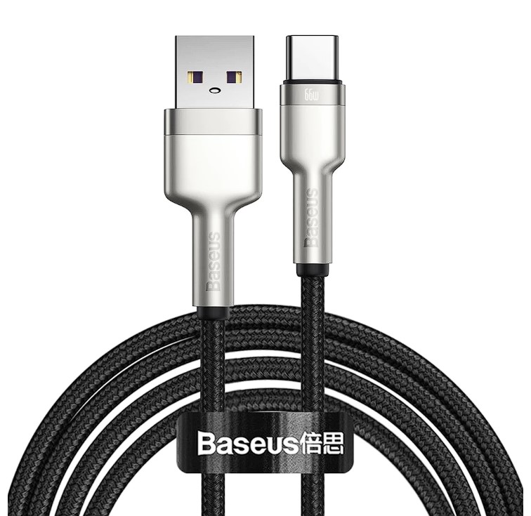 CABLU alimentare si date Baseus Cafule Metal, Fast Charging Data Cable pt. smartphone, USB la USB Type-C 66W, 2m, negru "CAKF000201" (timbru verde 0.18 lei) - 6953156209770