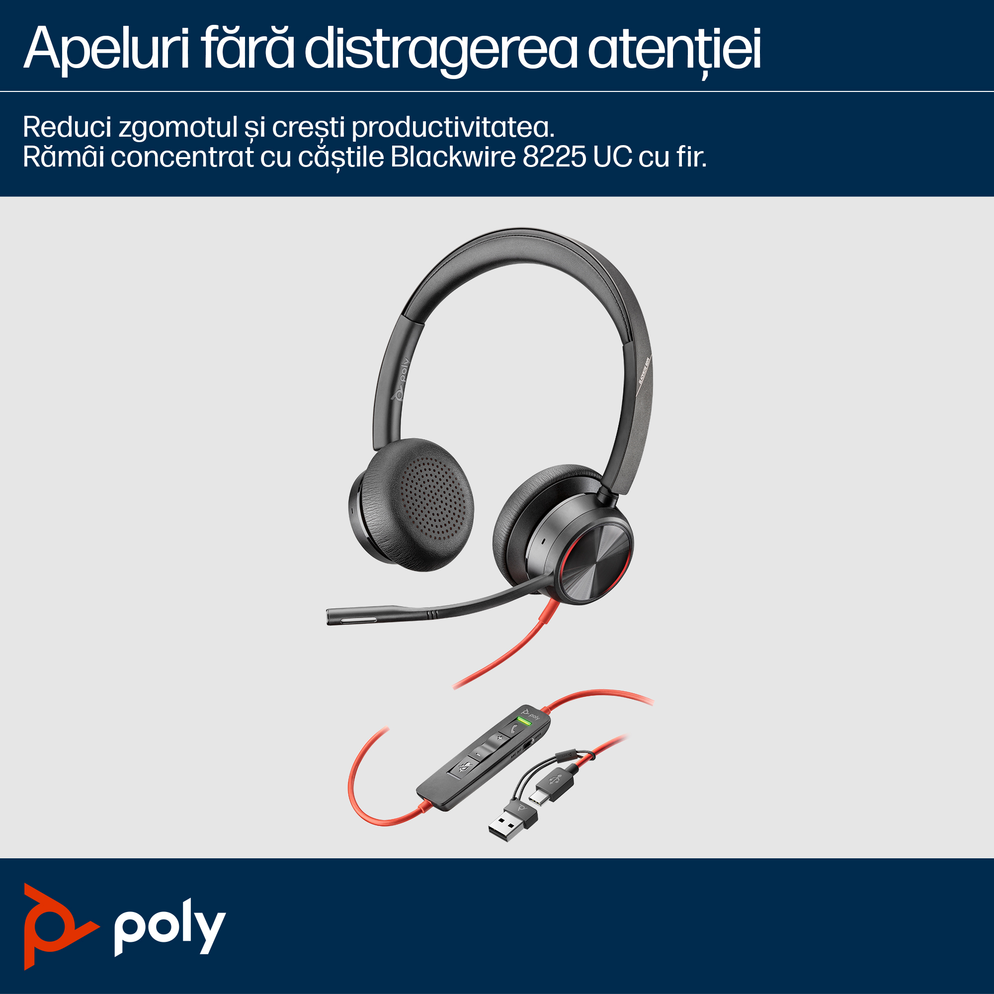 Poly BW 8225 Stereo USB-C HS +USB-C/A"8X223AA" - imagine 7