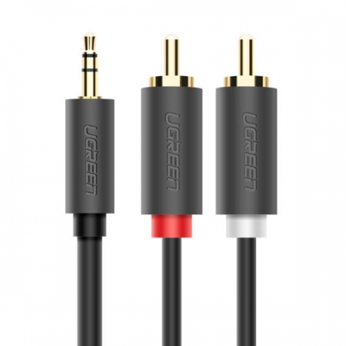CABLU audio Ugreen, "AV102" stereo 3.5 mm jack (T) la 2 x RCA (T), 5m, conectori auriti, gri "10513" (timbru verde 0.18 lei) - 6957303815135