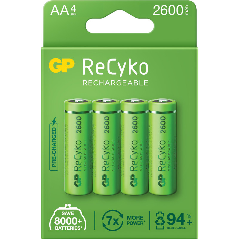 Acumulatori GP Batteries, ReCyko 2600mAh AA (LR6) 1.2V NiMH, paper box 4 buc. "GP270AAHCE-2EB4" "GPRHC272E001" (timbru verde 0.32 lei)