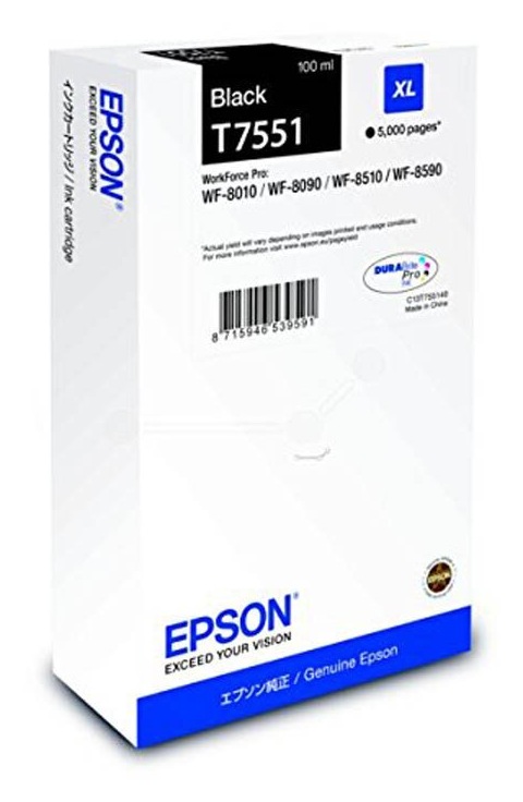Cartus Cerneala Original Epson Black, T7551, pentru Workforce Pro WF-8010|8090|8510|8590, , (timbru verde 0.15 lei), "C13T755140"