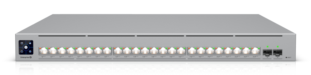 Ubiquiti network switch ECS-24-PoE-EU Enterprise-grade 24-port, Layer 3 Etherlighting PoE+++ switch with high-capacity 10 GbE RJ45 and 25G SFP28 ports, all PoE+++ (90W capable, "ECS-24-POE-EU" (timbru verde 2 lei)