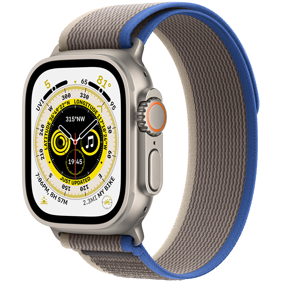 Apple Watch Ultra GPS + Cellular, 49mm Titanium Case with Blue/Gray Trail Loop - M/L,Model A2684, "MQFV3GK/A" (timbru verde 0.18 lei)