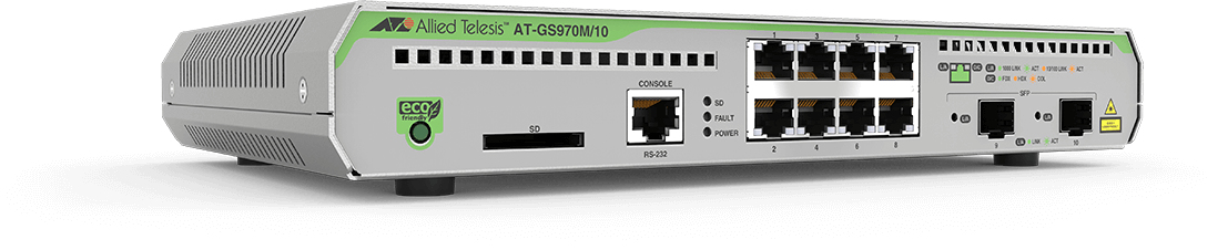 SWITCH ALLIED TELESIS, ATI SW 8P, porturi Gigabit x 8, SFP x 2, managed, rackabil, carcasa metalica, "AT-GS970M/10-50" (timbru verde 2 lei)