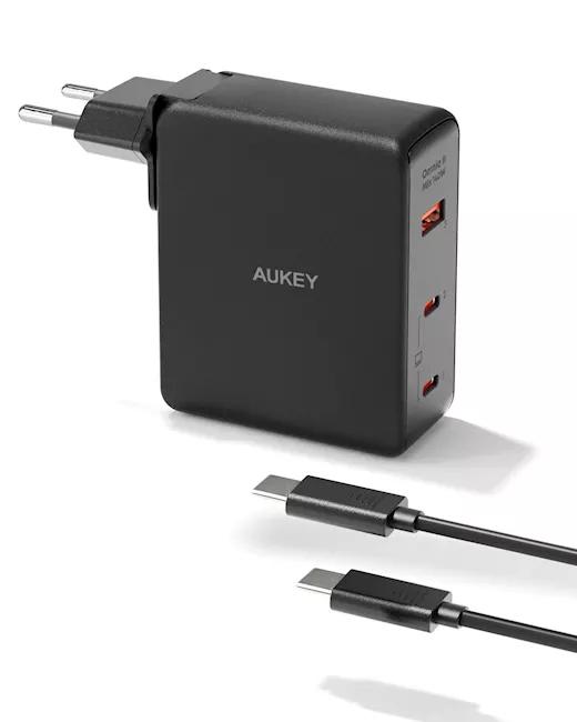 Alimentator retea Aukey, PA-B7O BK, 140W, fast charge, 2 x USB-C, 1 x USB-A, negru, "EU001-LLTSEUN1041556" (timbru verde 0.18 lei) - 689323785780