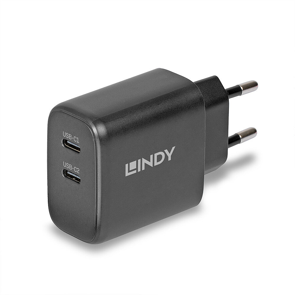Incarcator Lindy 2x USB Type-C GaN 65W "LY-73438" (timbru verde 0.18 lei)