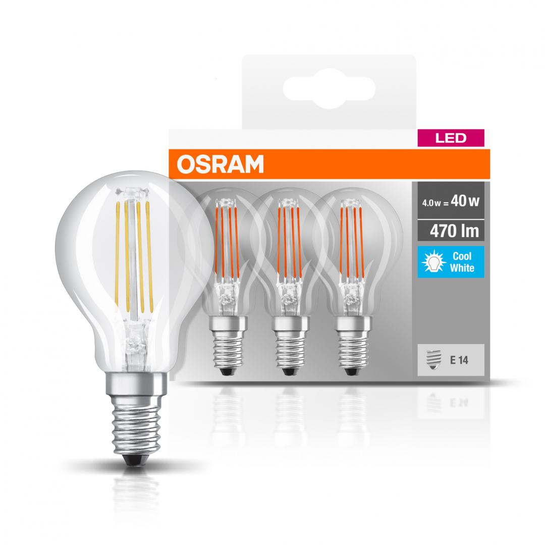 SET 3 becuri LED Osram, soclu E14, putere 4W, forma clasic, lumina alb, alimentare 220 - 240 V, "000004058075819733" (timbru verde 1.35 lei)