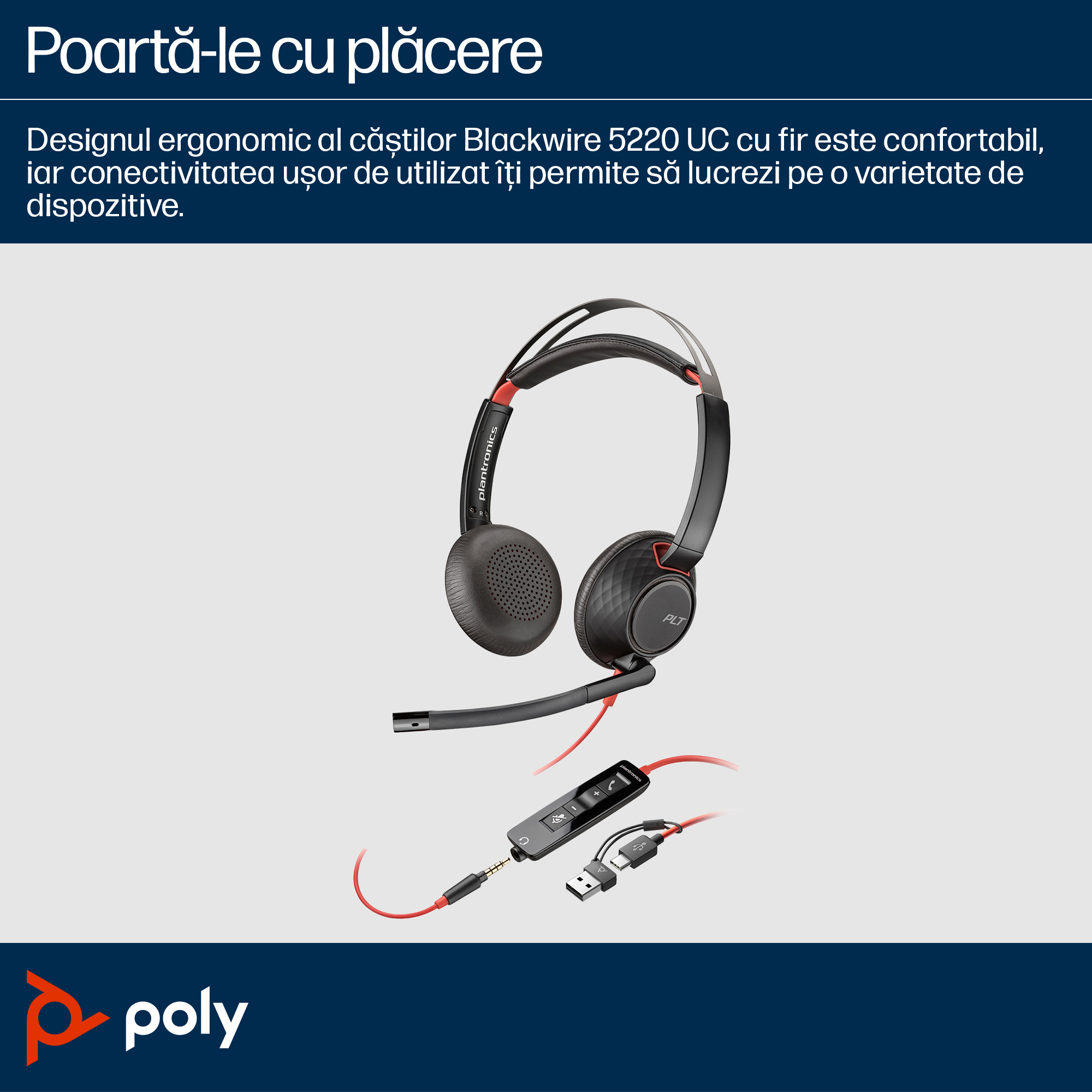 Poly BW 5220 USB-C HS +3.5mmP +USB-C/A"8X231AA" - imagine 4