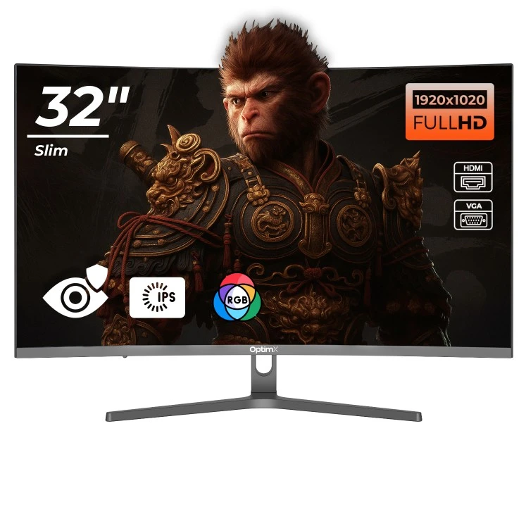 Monitor LED Gaming Curbat 32 inch OptimX MT32J, Full HD 1920x1020 VGA, HDMI, Slim, RGB Light "75256" (timbru verde 7 lei)
