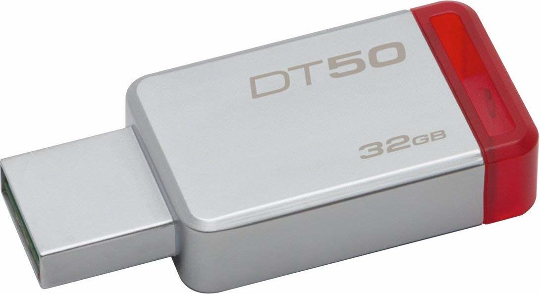 MEMORIE USB 3.1 KINGSTON 32 GB, profil mic, carcasa metalic, argintiu, "DT50/32GB" (timbru verde 0.03 lei)