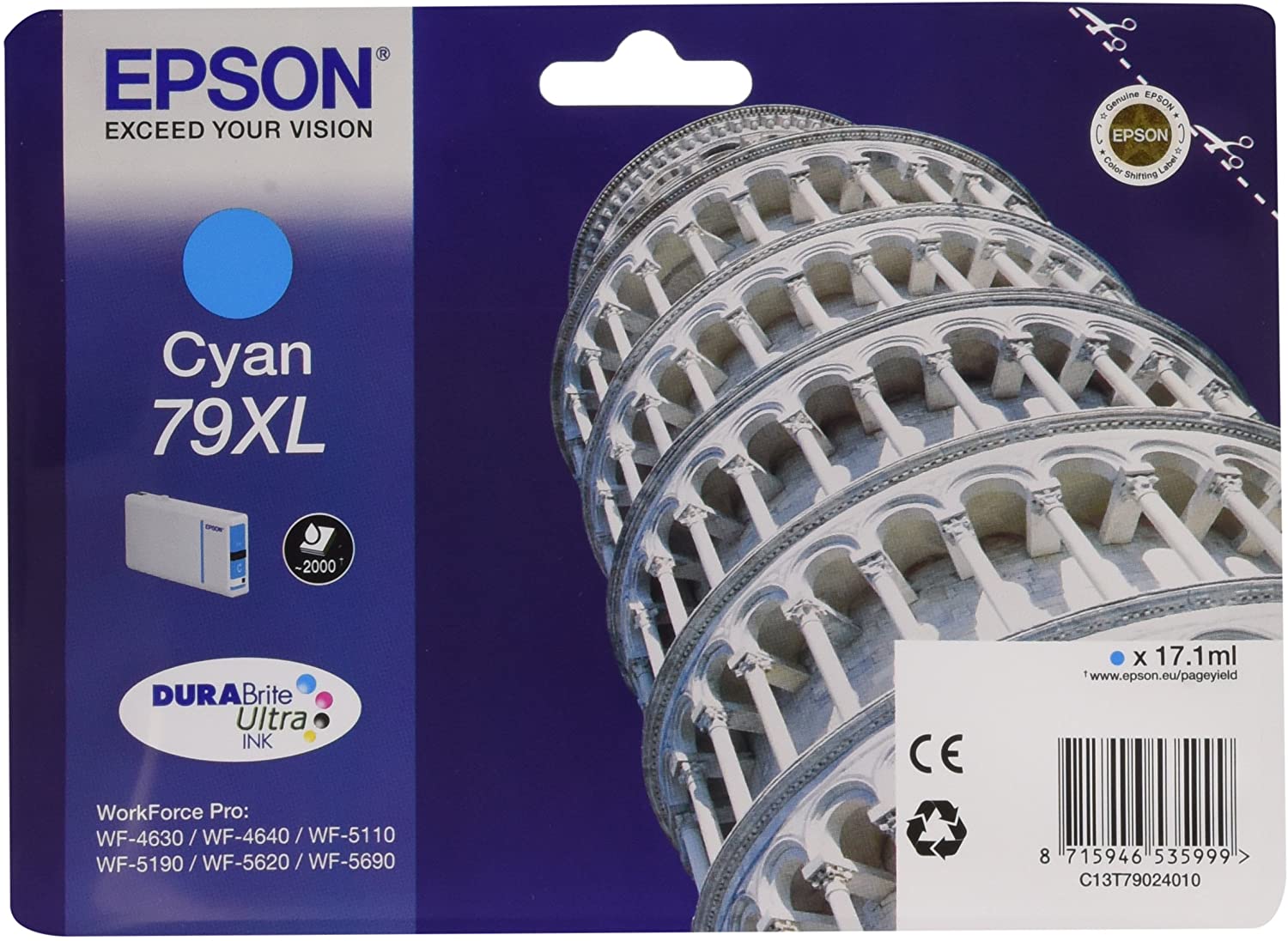 Cartus Cerneala Original Epson Cyan, T790240, pentru Workforce Pro WP-5110|51490|5620|5690, , (timbru verde 0.15 lei), "C13T79024010"(RAPO)